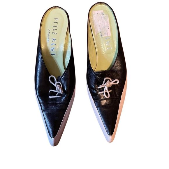 PETER KENT | black silver leather kitten heel mules 38 - Picture 2 of 13